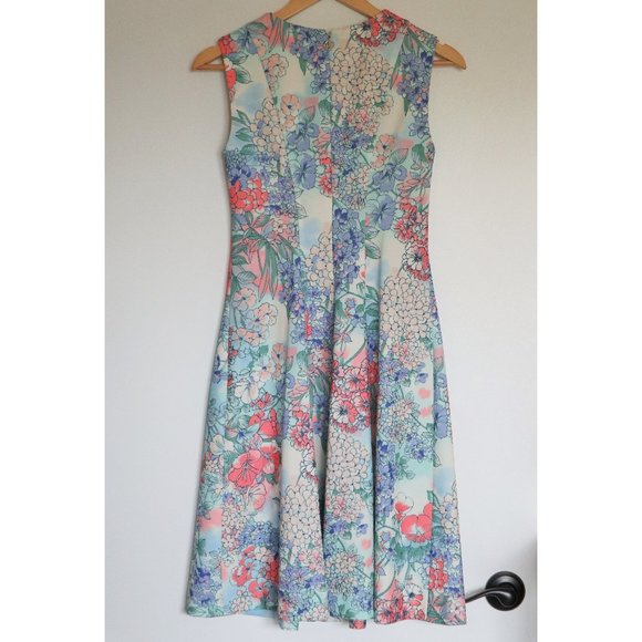 Turquoise Floral Sleeveless Fit and Flare Dress - Picture 2 of 8